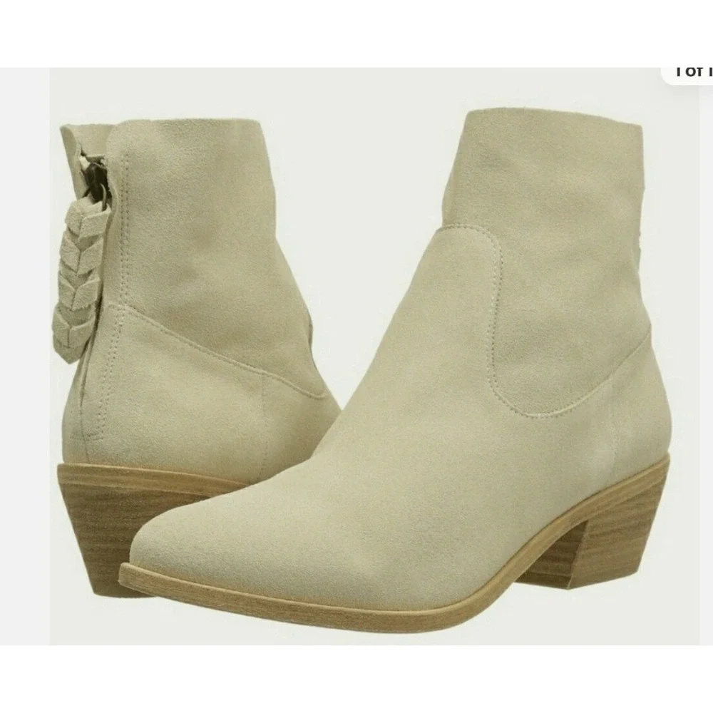 JOIE Adria Ankle Boot Women 8 Grey Good Suede Braided Zip Block Heel Bootie